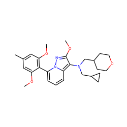 COc1cc(C)cc(OC)c1-c1cccc2c(N(CC3CCOCC3)CC3CC3)c(OC)nn12 ZINC000084741404