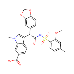 COc1cc(C)ccc1S(=O)(=O)NC(=O)[C@@H](c1ccc2c(c1)OCO2)c1cn(C)c2cc(C(=O)O)ccc12 ZINC000001489982