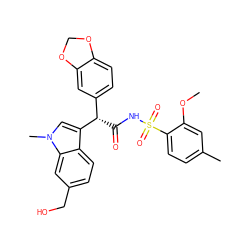 COc1cc(C)ccc1S(=O)(=O)NC(=O)[C@@H](c1ccc2c(c1)OCO2)c1cn(C)c2cc(CO)ccc12 ZINC000013911487