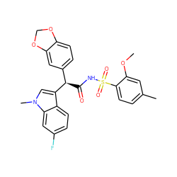 COc1cc(C)ccc1S(=O)(=O)NC(=O)[C@H](c1ccc2c(c1)OCO2)c1cn(C)c2cc(F)ccc12 ZINC000001487557