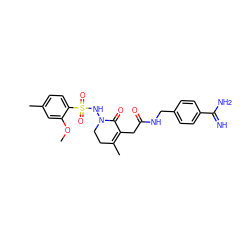 COc1cc(C)ccc1S(=O)(=O)NN1CCC(C)=C(CC(=O)NCc2ccc(C(=N)N)cc2)C1=O ZINC000045260746