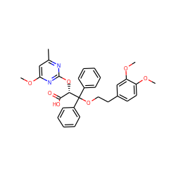 COc1cc(C)nc(O[C@@H](C(=O)O)C(OCCc2ccc(OC)c(OC)c2)(c2ccccc2)c2ccccc2)n1 ZINC000026818218