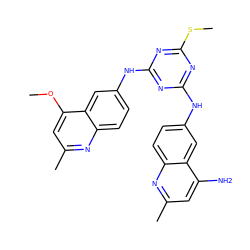 COc1cc(C)nc2ccc(Nc3nc(Nc4ccc5nc(C)cc(N)c5c4)nc(SC)n3)cc12 ZINC000098083767