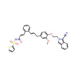 COc1cc(C/C=C/c2ccccc2/C=C/C(=O)NS(=O)(=O)c2cccs2)ccc1OCCn1cc2ccccc2c1C#N ZINC000095555082