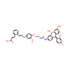 COc1cc(C/C=C/c2ccccc2/C=C/C(=O)O)ccc1OCCNC(=S)Nc1ccc(-c2c3ccc(=O)cc-3oc3cc(O)ccc23)c(C(=O)O)c1 ZINC000095556789