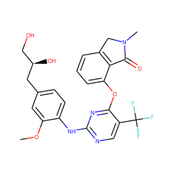 COc1cc(C[C@H](O)CO)ccc1Nc1ncc(C(F)(F)F)c(Oc2cccc3c2C(=O)N(C)C3)n1 ZINC000138504236