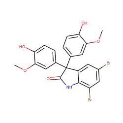 COc1cc(C2(c3ccc(O)c(OC)c3)C(=O)Nc3c(Br)cc(Br)cc32)ccc1O ZINC000008431845