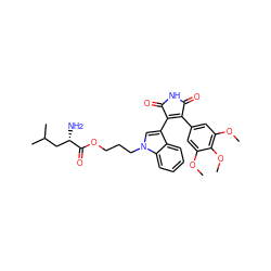 COc1cc(C2=C(c3cn(CCCOC(=O)[C@@H](N)CC(C)C)c4ccccc34)C(=O)NC2=O)cc(OC)c1OC ZINC000200626382