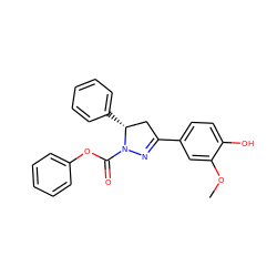 COc1cc(C2=NN(C(=O)Oc3ccccc3)[C@H](c3ccccc3)C2)ccc1O ZINC000653737613