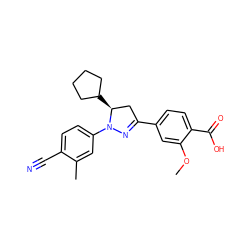 COc1cc(C2=NN(c3ccc(C#N)c(C)c3)[C@@H](C3CCCC3)C2)ccc1C(=O)O ZINC000169342818