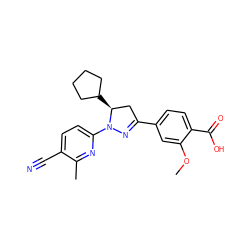 COc1cc(C2=NN(c3ccc(C#N)c(C)n3)[C@@H](C3CCCC3)C2)ccc1C(=O)O ZINC000113805385