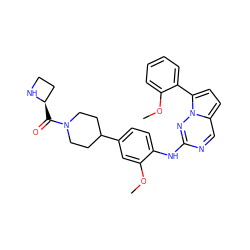 COc1cc(C2CCN(C(=O)[C@@H]3CCN3)CC2)ccc1Nc1ncc2ccc(-c3ccccc3OC)n2n1 ZINC000095574957