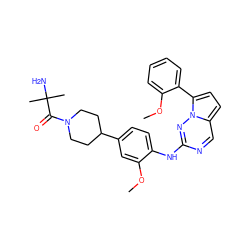 COc1cc(C2CCN(C(=O)C(C)(C)N)CC2)ccc1Nc1ncc2ccc(-c3ccccc3OC)n2n1 ZINC000095575519