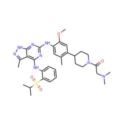 COc1cc(C2CCN(C(=O)CN(C)C)CC2)c(C)cc1Nc1nc(Nc2ccccc2S(=O)(=O)C(C)C)c2c(C)n[nH]c2n1 ZINC000117633086