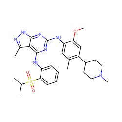 COc1cc(C2CCN(C)CC2)c(C)cc1Nc1nc(Nc2ccccc2S(=O)(=O)C(C)C)c2c(C)n[nH]c2n1 ZINC000096177921