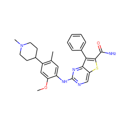 COc1cc(C2CCN(C)CC2)c(C)cc1Nc1ncc2sc(C(N)=O)c(-c3ccccc3)c2n1 ZINC000205109081