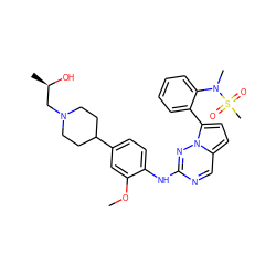 COc1cc(C2CCN(C[C@@H](C)O)CC2)ccc1Nc1ncc2ccc(-c3ccccc3N(C)S(C)(=O)=O)n2n1 ZINC000095575602