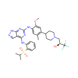 COc1cc(C2CCN(C[C@H](O)C(F)(F)F)CC2)c(C)cc1Nc1nc(Nc2ccccc2S(=O)(=O)C(C)C)c2cn[nH]c2n1 ZINC000096177904