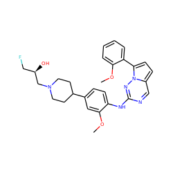 COc1cc(C2CCN(C[C@H](O)CF)CC2)ccc1Nc1ncc2ccc(-c3ccccc3OC)n2n1 ZINC000095577344