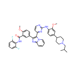 COc1cc(C2CCN(CC(C)C)CC2)ccc1Nc1nccc(-c2c(-c3ccc(OC)c(C(=O)Nc4c(F)cccc4F)c3)nc3ccccn23)n1 ZINC000165088521