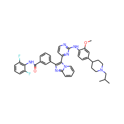 COc1cc(C2CCN(CC(C)C)CC2)ccc1Nc1nccc(-c2c(-c3cccc(C(=O)Nc4c(F)cccc4F)c3)nc3ccccn23)n1 ZINC000165117456