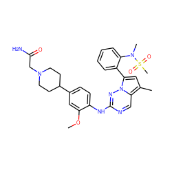 COc1cc(C2CCN(CC(N)=O)CC2)ccc1Nc1ncc2c(C)cc(-c3ccccc3N(C)S(C)(=O)=O)n2n1 ZINC000095578983