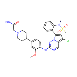 COc1cc(C2CCN(CC(N)=O)CC2)ccc1Nc1ncc2c(Cl)cc(-c3ccccc3N(C)S(C)(=O)=O)n2n1 ZINC000095580662