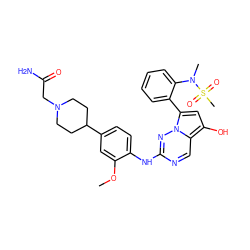 COc1cc(C2CCN(CC(N)=O)CC2)ccc1Nc1ncc2c(O)cc(-c3ccccc3N(C)S(C)(=O)=O)n2n1 ZINC000095576755