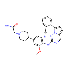 COc1cc(C2CCN(CC(N)=O)CC2)ccc1Nc1ncc2ccc(-c3ccccc3C#N)n2n1 ZINC000095573178