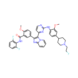 COc1cc(C2CCN(CCF)CC2)ccc1Nc1nccc(-c2c(-c3ccc(OC)c(C(=O)Nc4c(F)cccc4F)c3)nc3ccccn23)n1 ZINC000165088747