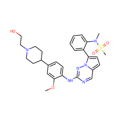 COc1cc(C2CCN(CCO)CC2)ccc1Nc1ncc2ccc(-c3ccccc3N(C)S(C)(=O)=O)n2n1 ZINC000095574290