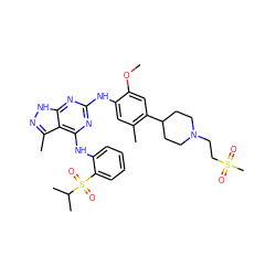 COc1cc(C2CCN(CCS(C)(=O)=O)CC2)c(C)cc1Nc1nc(Nc2ccccc2S(=O)(=O)C(C)C)c2c(C)n[nH]c2n1 ZINC000096177930