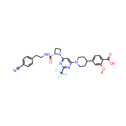 COc1cc(C2CCN(c3cc(N4CC[C@H]4C(=O)NCCc4ccc(C#N)cc4)nc(C(F)(F)F)n3)CC2)ccc1C(=O)O ZINC000169311904