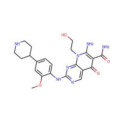 COc1cc(C2CCNCC2)ccc1Nc1ncc2c(=O)c(C(N)=O)c(N)n(CCO)c2n1 ZINC000166350769