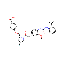 COc1cc(CC(=O)N2C[C@@H](F)C[C@H]2COc2ccc(C(=O)O)cc2)ccc1NC(=O)Nc1ccccc1C(C)C ZINC000014966025