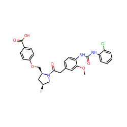 COc1cc(CC(=O)N2C[C@@H](F)C[C@H]2COc2ccc(C(=O)O)cc2)ccc1NC(=O)Nc1ccccc1Cl ZINC000014966010