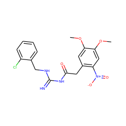 COc1cc(CC(=O)NC(=N)NCc2ccccc2Cl)c([N+](=O)[O-])cc1OC ZINC000299827805