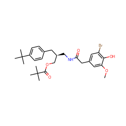 COc1cc(CC(=O)NC[C@@H](COC(=O)C(C)(C)C)Cc2ccc(C(C)(C)C)cc2)cc(Br)c1O ZINC000064453616