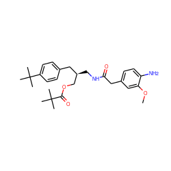 COc1cc(CC(=O)NC[C@@H](COC(=O)C(C)(C)C)Cc2ccc(C(C)(C)C)cc2)ccc1N ZINC000064453681
