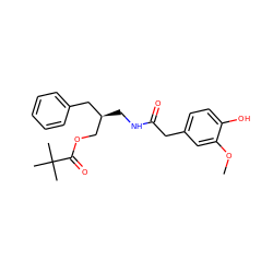 COc1cc(CC(=O)NC[C@@H](COC(=O)C(C)(C)C)Cc2ccccc2)ccc1O ZINC000026743379