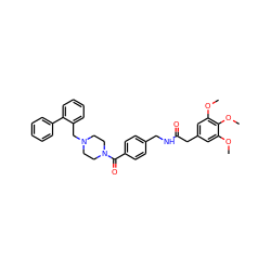 COc1cc(CC(=O)NCc2ccc(C(=O)N3CCN(Cc4ccccc4-c4ccccc4)CC3)cc2)cc(OC)c1OC ZINC000211476643