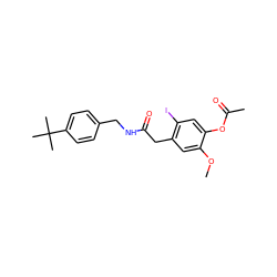 COc1cc(CC(=O)NCc2ccc(C(C)(C)C)cc2)c(I)cc1OC(C)=O ZINC000064453753