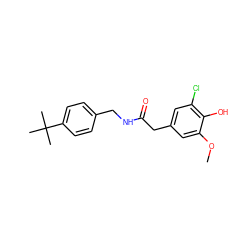 COc1cc(CC(=O)NCc2ccc(C(C)(C)C)cc2)cc(Cl)c1O ZINC000064453507