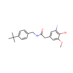 COc1cc(CC(=O)NCc2ccc(C(C)(C)C)cc2)cc(I)c1O ZINC000064436482