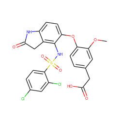 COc1cc(CC(=O)O)ccc1Oc1ccc2c(c1NS(=O)(=O)c1ccc(Cl)cc1Cl)CC(=O)N2 ZINC000169348401