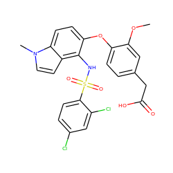 COc1cc(CC(=O)O)ccc1Oc1ccc2c(ccn2C)c1NS(=O)(=O)c1ccc(Cl)cc1Cl ZINC000169348397