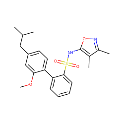 COc1cc(CC(C)C)ccc1-c1ccccc1S(=O)(=O)Nc1onc(C)c1C ZINC000013782446