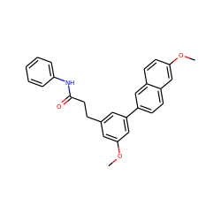 COc1cc(CCC(=O)Nc2ccccc2)cc(-c2ccc3cc(OC)ccc3c2)c1 ZINC000096174249