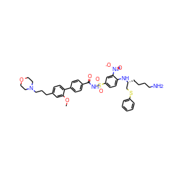 COc1cc(CCCN2CCOCC2)ccc1-c1ccc(C(=O)NS(=O)(=O)c2ccc(N[C@H](CCCCN)CSc3ccccc3)c([N+](=O)[O-])c2)cc1 ZINC000095612911