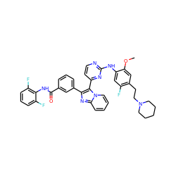 COc1cc(CCN2CCCCC2)c(F)cc1Nc1nccc(-c2c(-c3cccc(C(=O)Nc4c(F)cccc4F)c3)nc3ccccn23)n1 ZINC000165084657